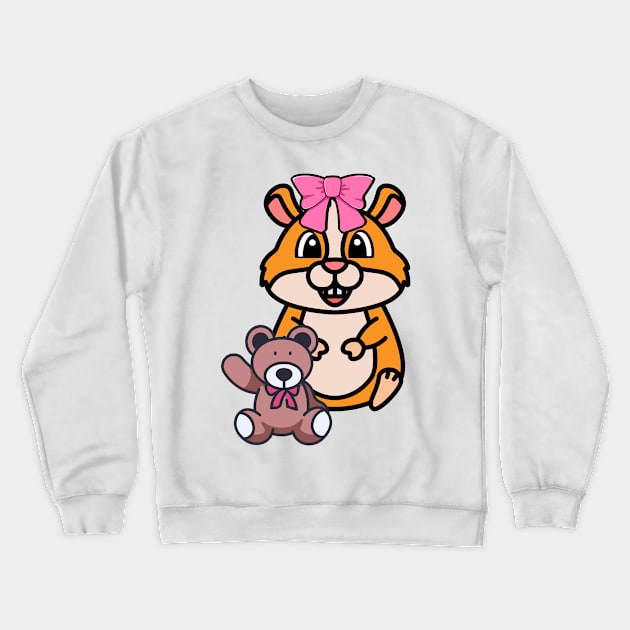 Funny Hamster is holding a teddy bear Crewneck Sweatshirt by Pet Station